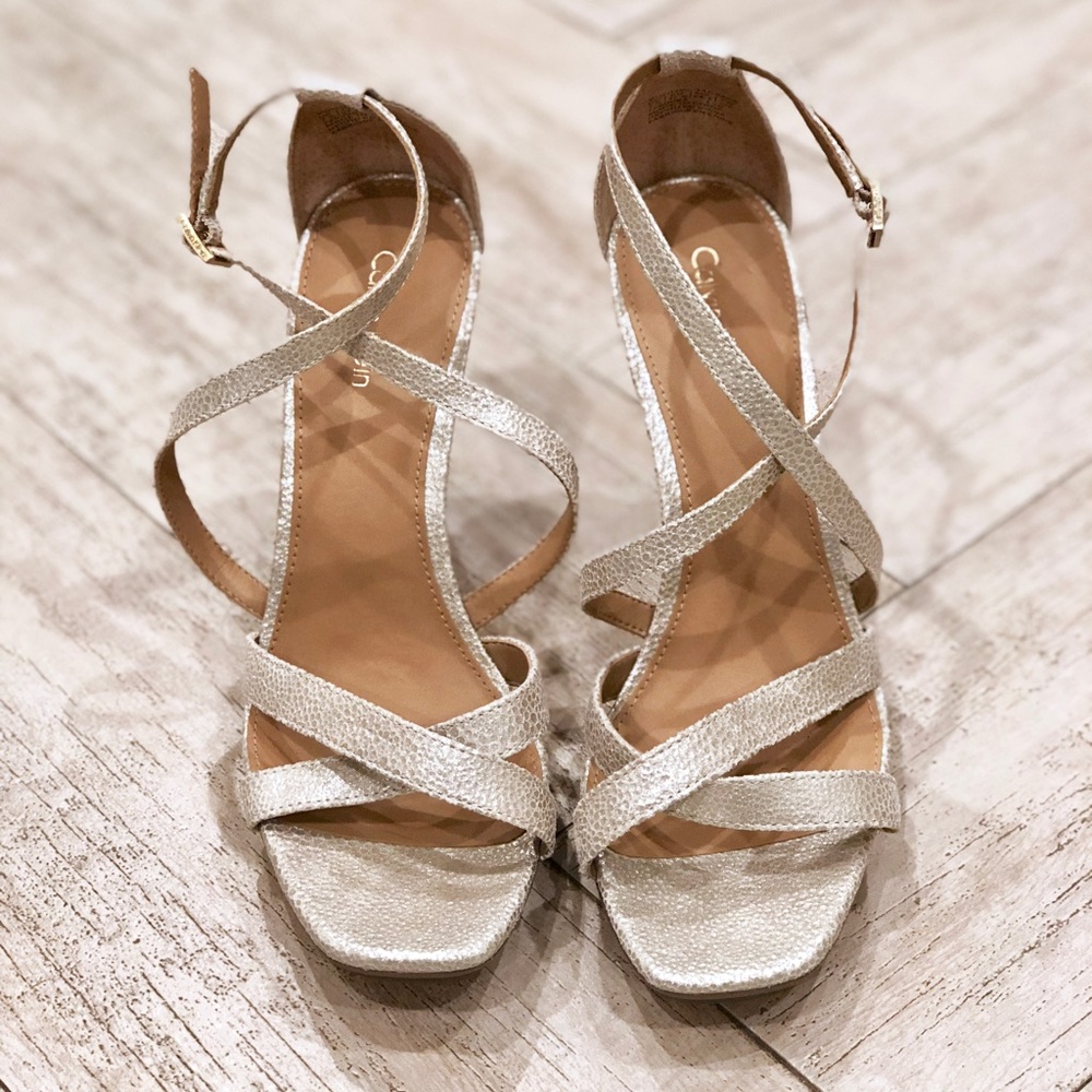 Perfect champagne colored platform heels.